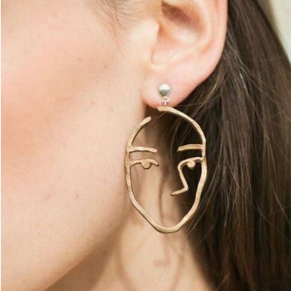 Earrings Picasso Abstract Gold Face - Picture 6 of 6